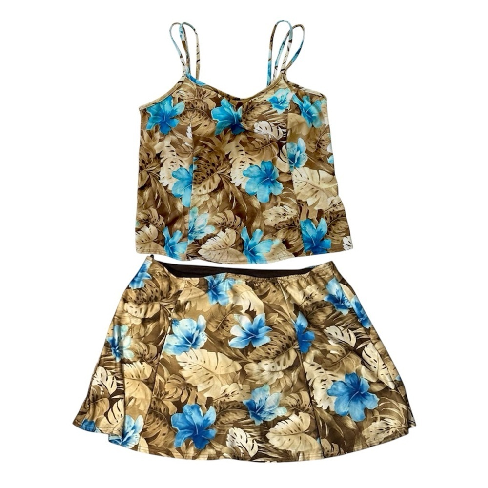 Vintage Tropical 2-Piece Set - 16W - Tankini & Skirt - Gym to Swim Versatility